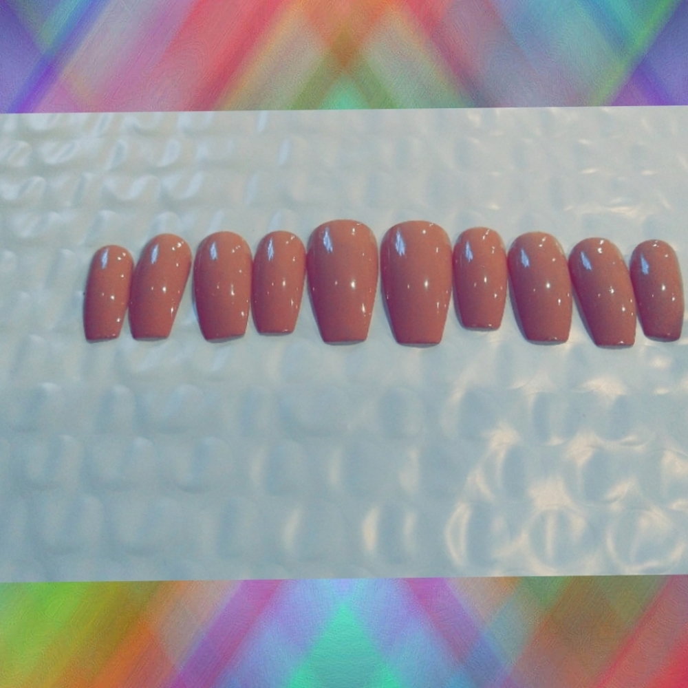 Press on nails long coffin nude